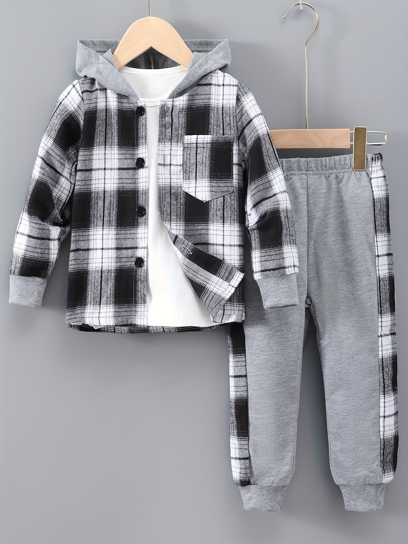 2-Piece Boys' Checked Hoodie & Tracksuit Bottoms with Long Sleeves - Filipe