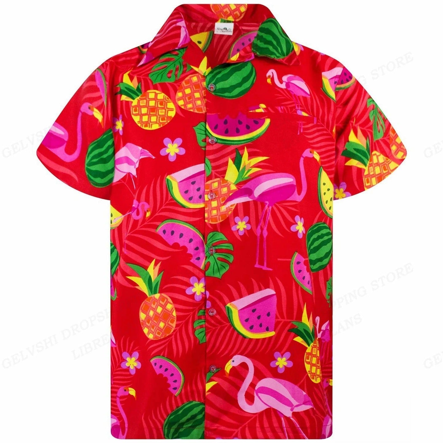 Nico - 3D Flamingo Printet Hawaii-skjorte til mænd