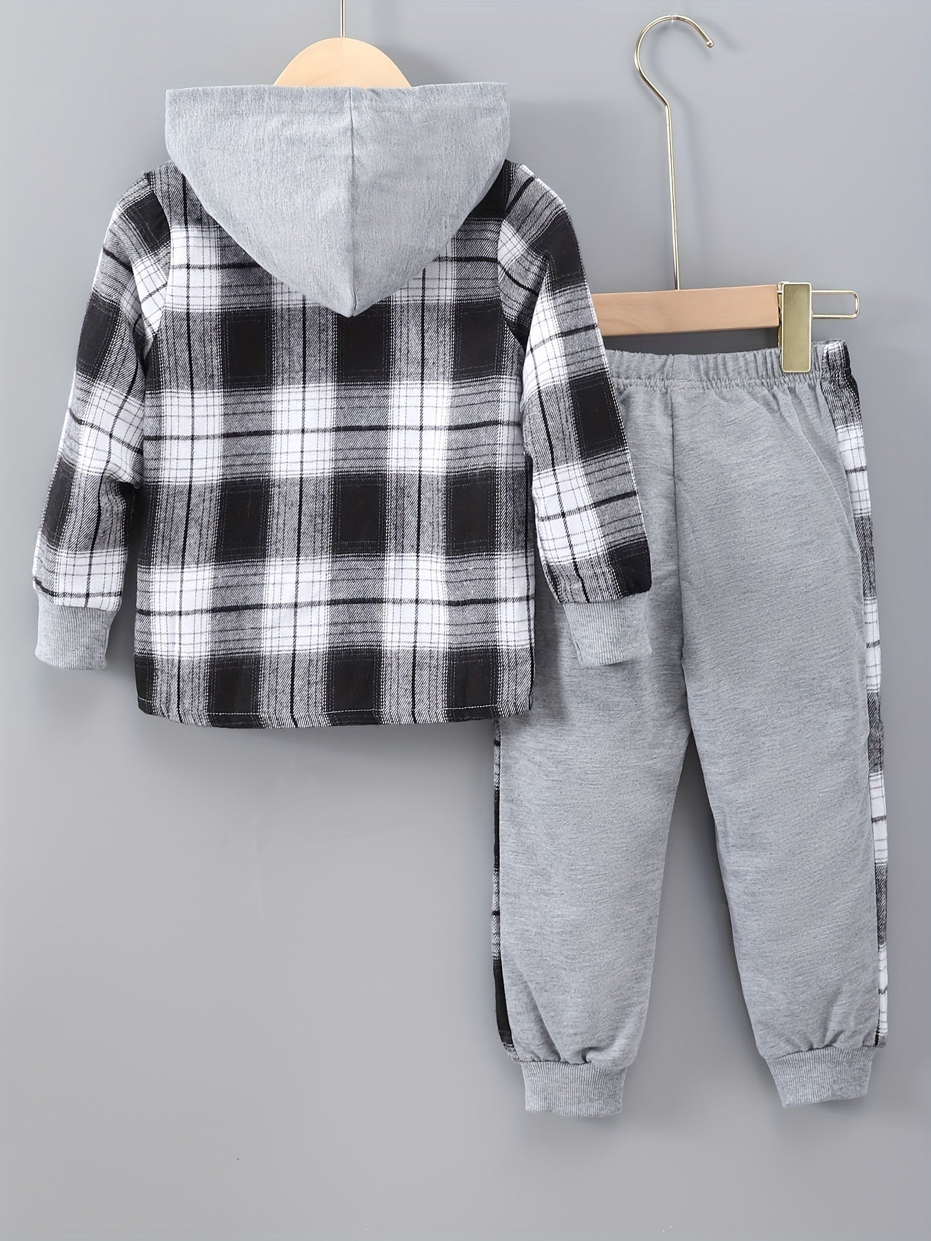 2-Piece Boys' Checked Hoodie & Tracksuit Bottoms with Long Sleeves - Filipe