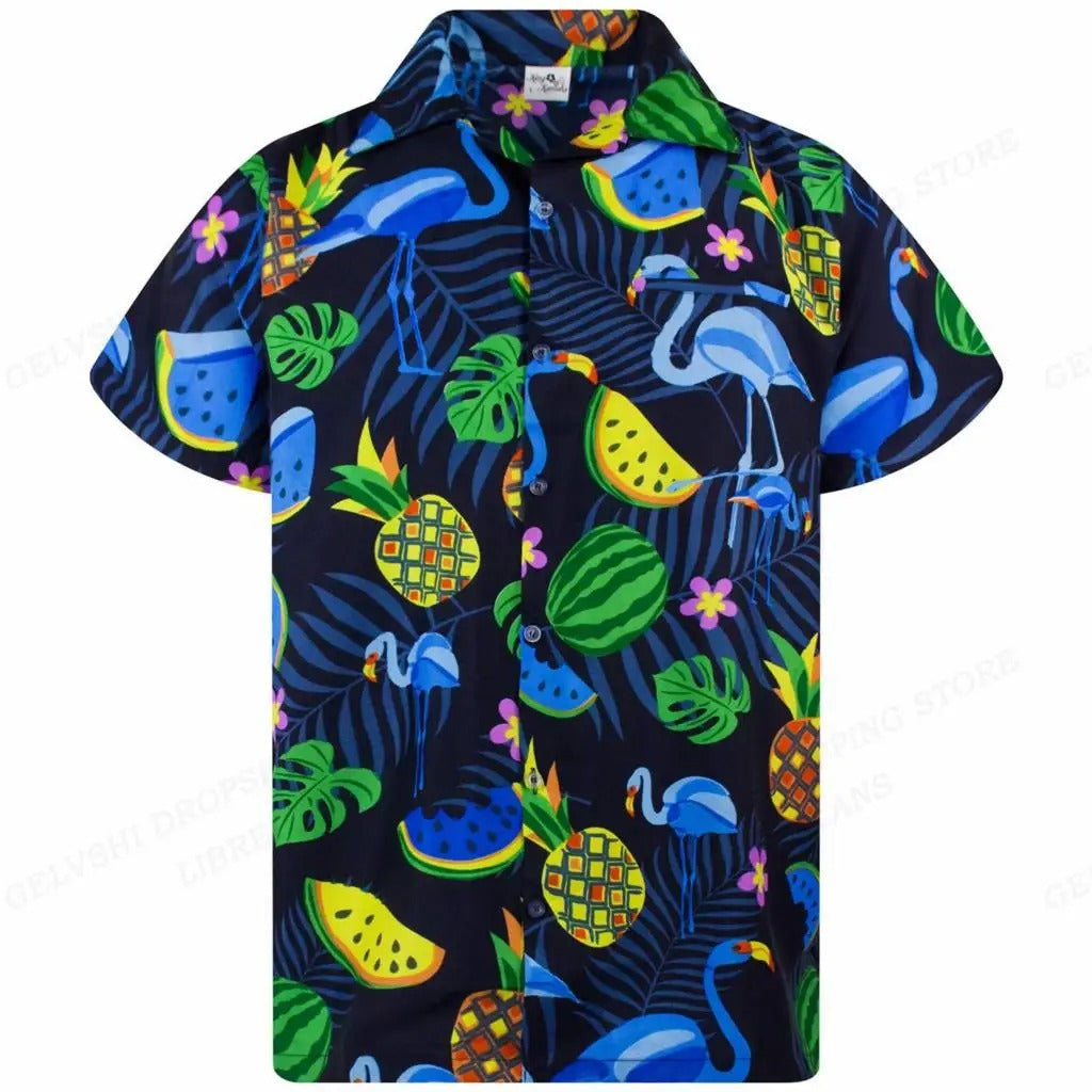 Nico - 3D Flamingo Printet Hawaii-skjorte til mænd