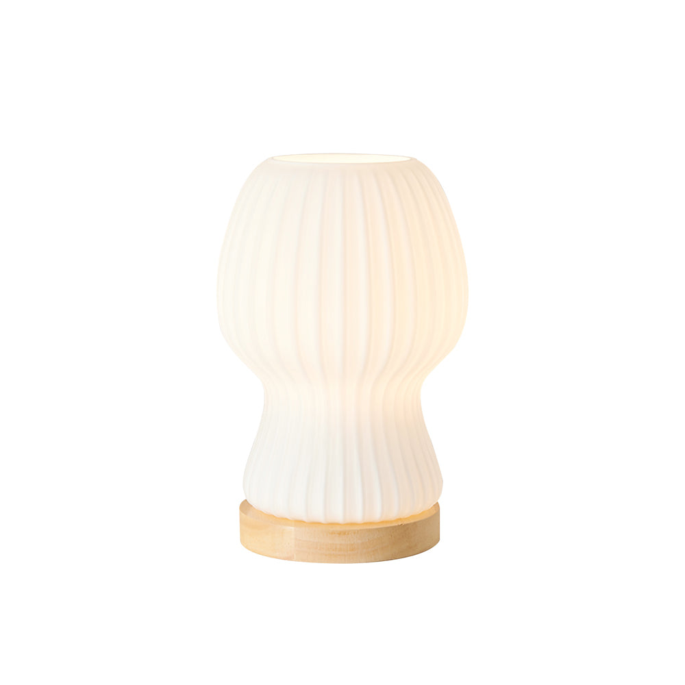 GlowFold – Foldet Glas Bordlampe med Træfod