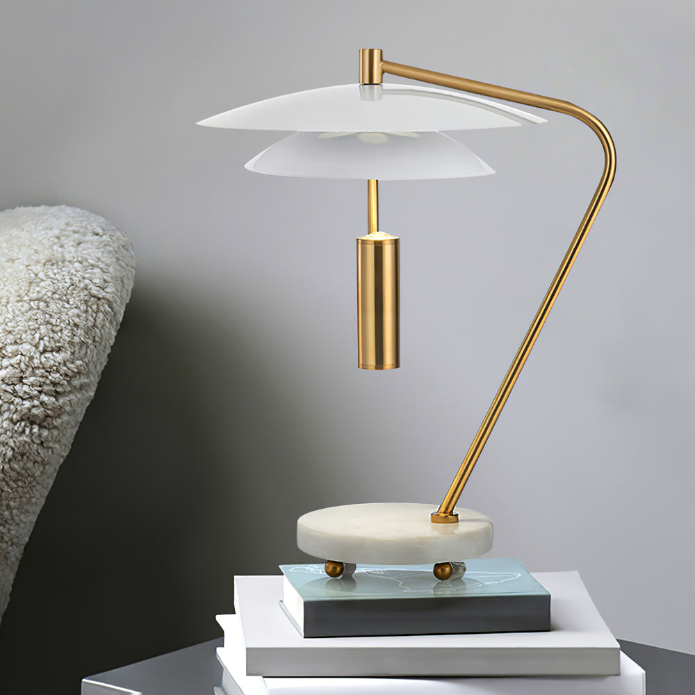LuxeShade – Hvid Aluminium Bordlampe med Marmorfod