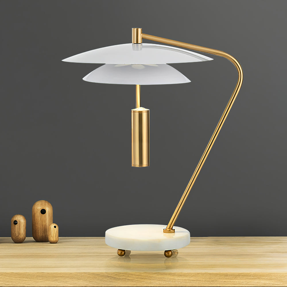 LuxeShade – Hvid Aluminium Bordlampe med Marmorfod