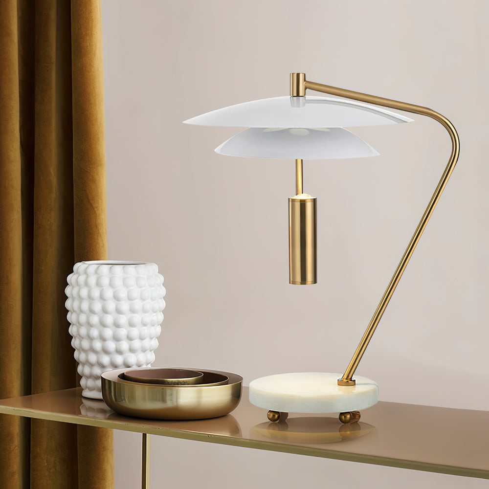 LuxeShade – Hvid Aluminium Bordlampe med Marmorfod