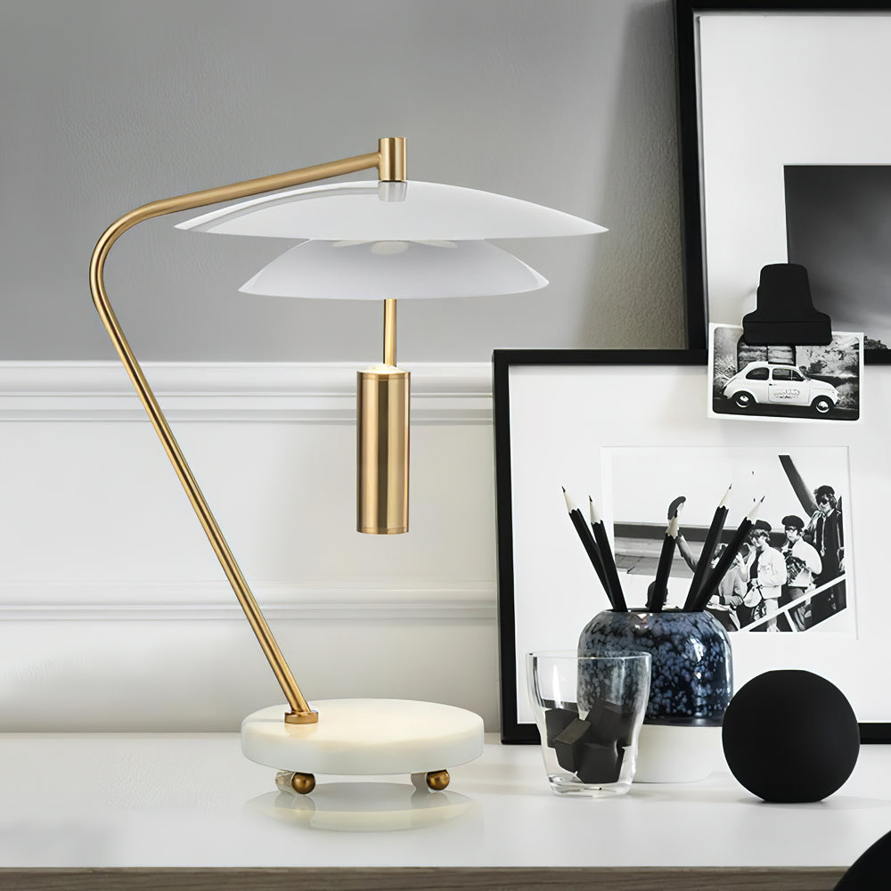 LuxeShade – Hvid Aluminium Bordlampe med Marmorfod