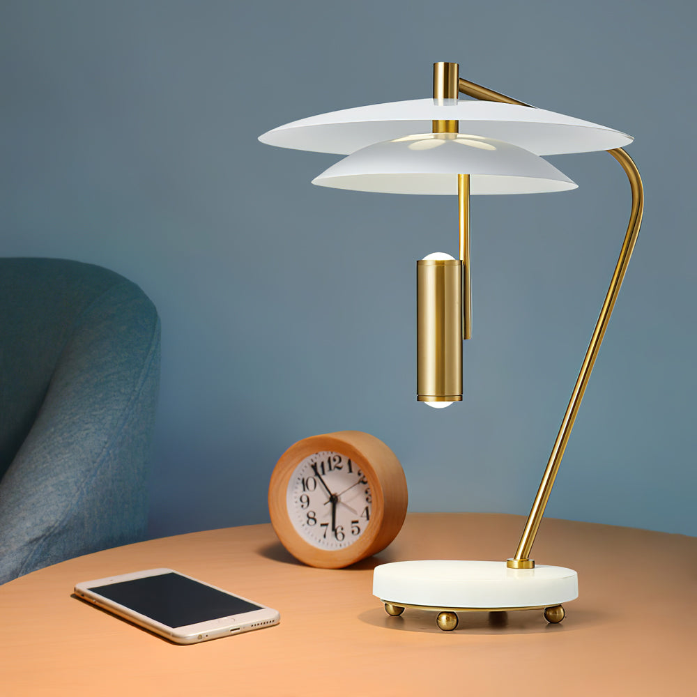 LuxeShade – Hvid Aluminium Bordlampe med Marmorfod