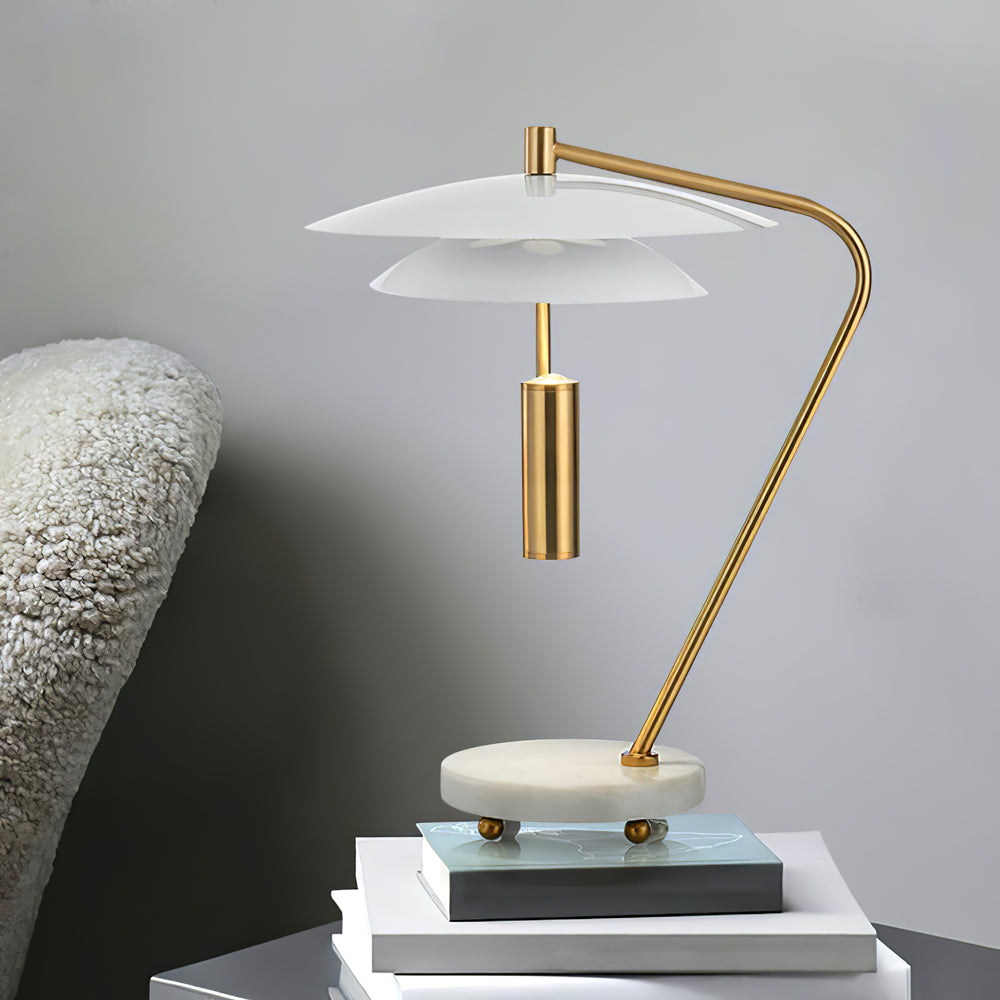 LuxeShade – Hvid Aluminium Bordlampe med Marmorfod