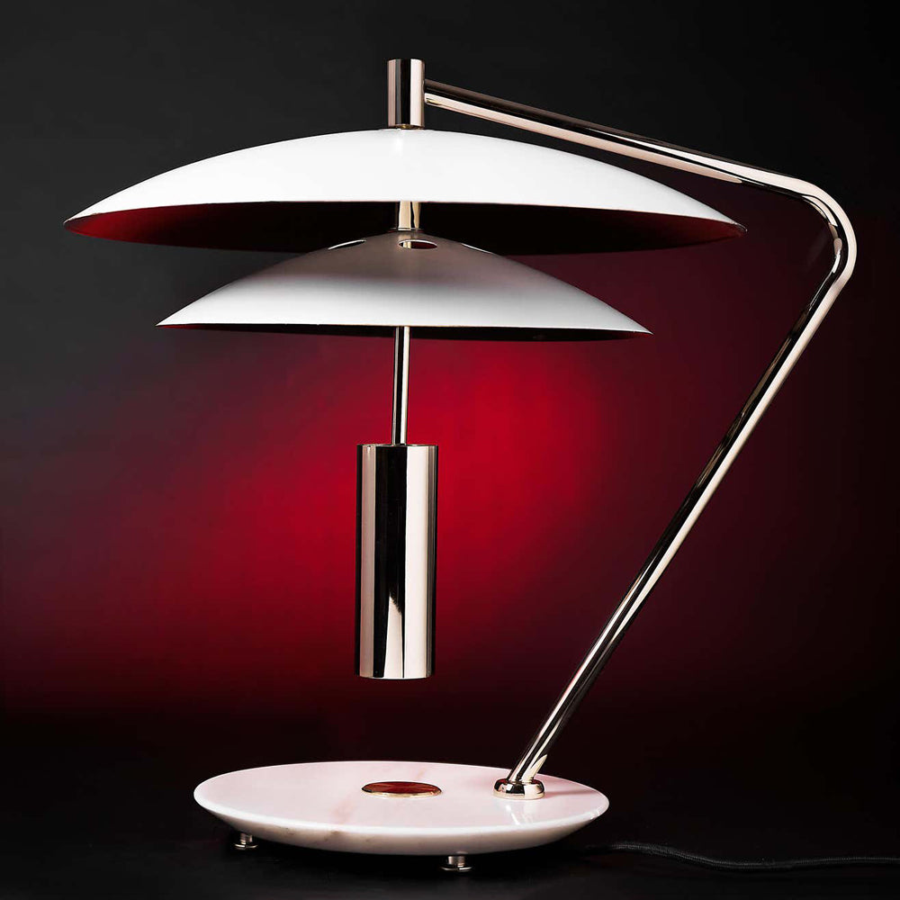 LuxeShade – Hvid Aluminium Bordlampe med Marmorfod