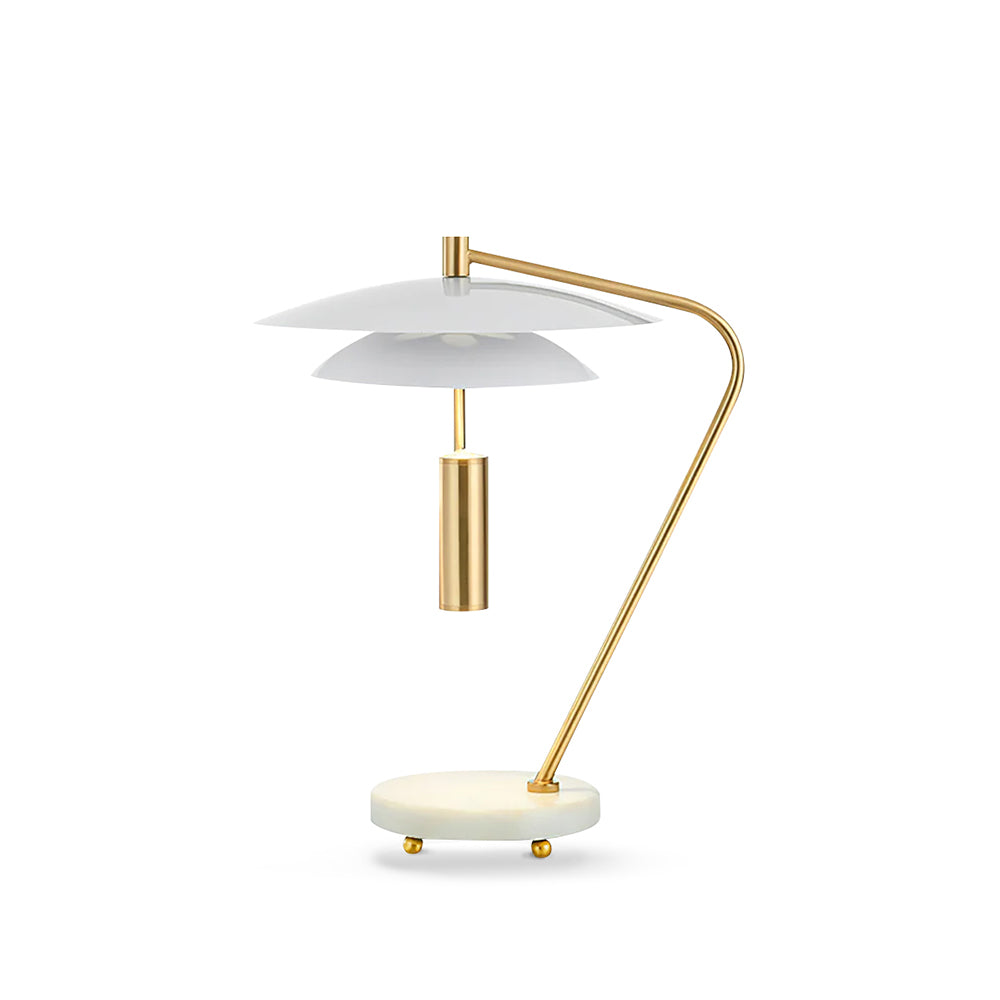 LuxeShade – Hvid Aluminium Bordlampe med Marmorfod