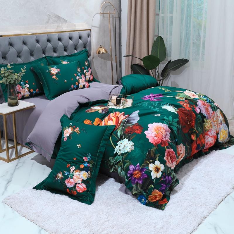 EmeraldLuxe - Groen Egyptisch Katoenen Dekbedovertrek Set