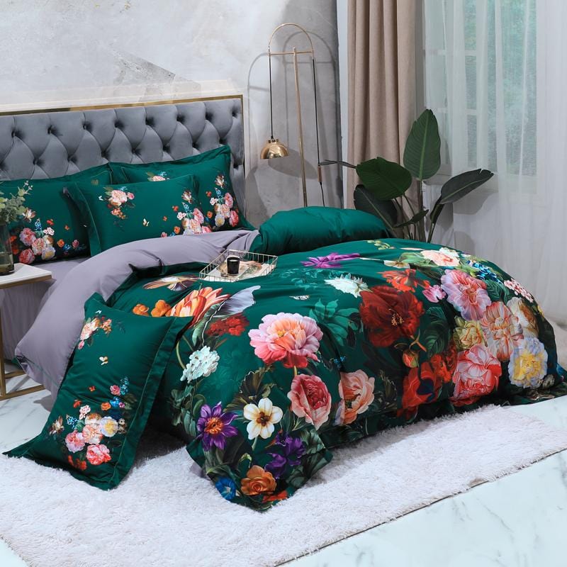 EmeraldLuxe - Groen Egyptisch Katoenen Dekbedovertrek Set