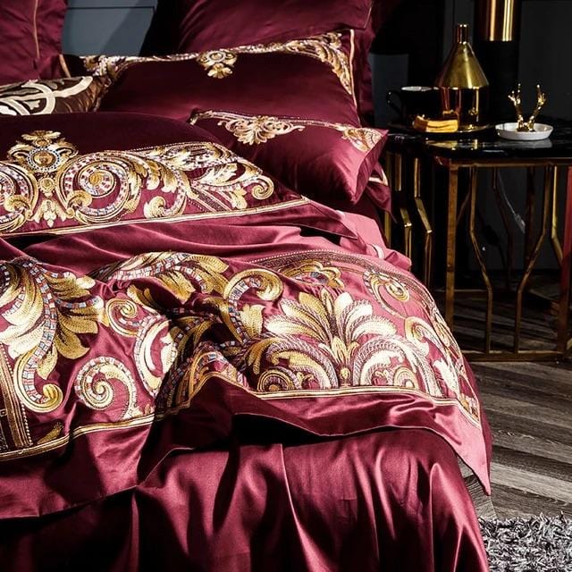 FierElegance - Luxuriöses Bettbezug-Set aus roter und goldener ägyptischer Baumwolle
