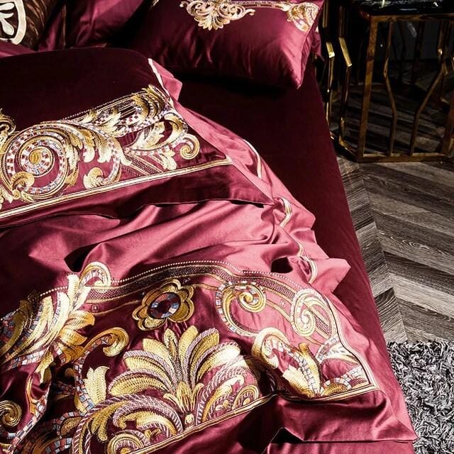 FierElegance - Luxuriöses Bettbezug-Set aus roter und goldener ägyptischer Baumwolle