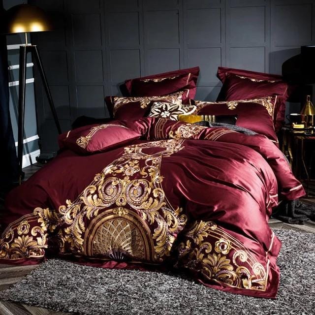 FierElegance - Luxuriöses Bettbezug-Set aus roter und goldener ägyptischer Baumwolle