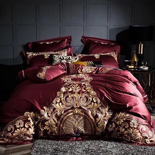 FierElegance - Luxuriöses Bettbezug-Set aus roter und goldener ägyptischer Baumwolle