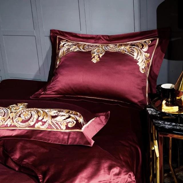 FierElegance - Luxuriöses Bettbezug-Set aus roter und goldener ägyptischer Baumwolle