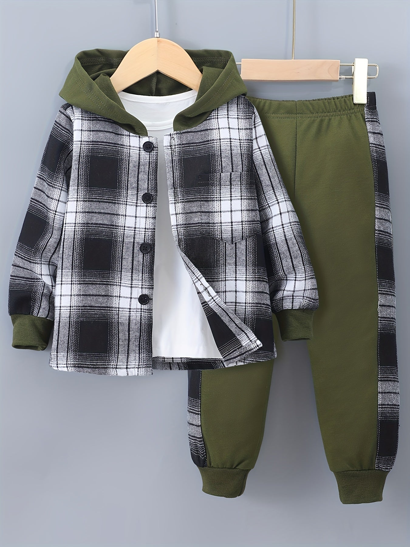 2-Piece Boys' Checked Hoodie & Tracksuit Bottoms with Long Sleeves - Filipe