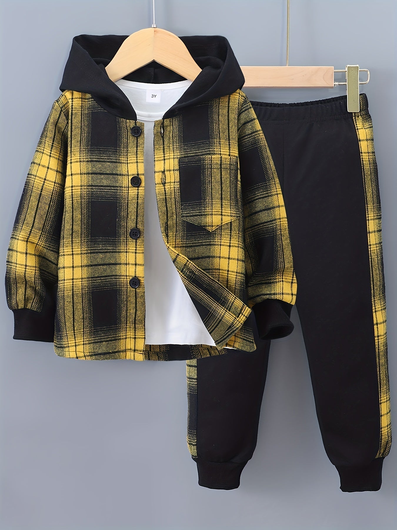 2-Piece Boys' Checked Hoodie & Tracksuit Bottoms with Long Sleeves - Filipe