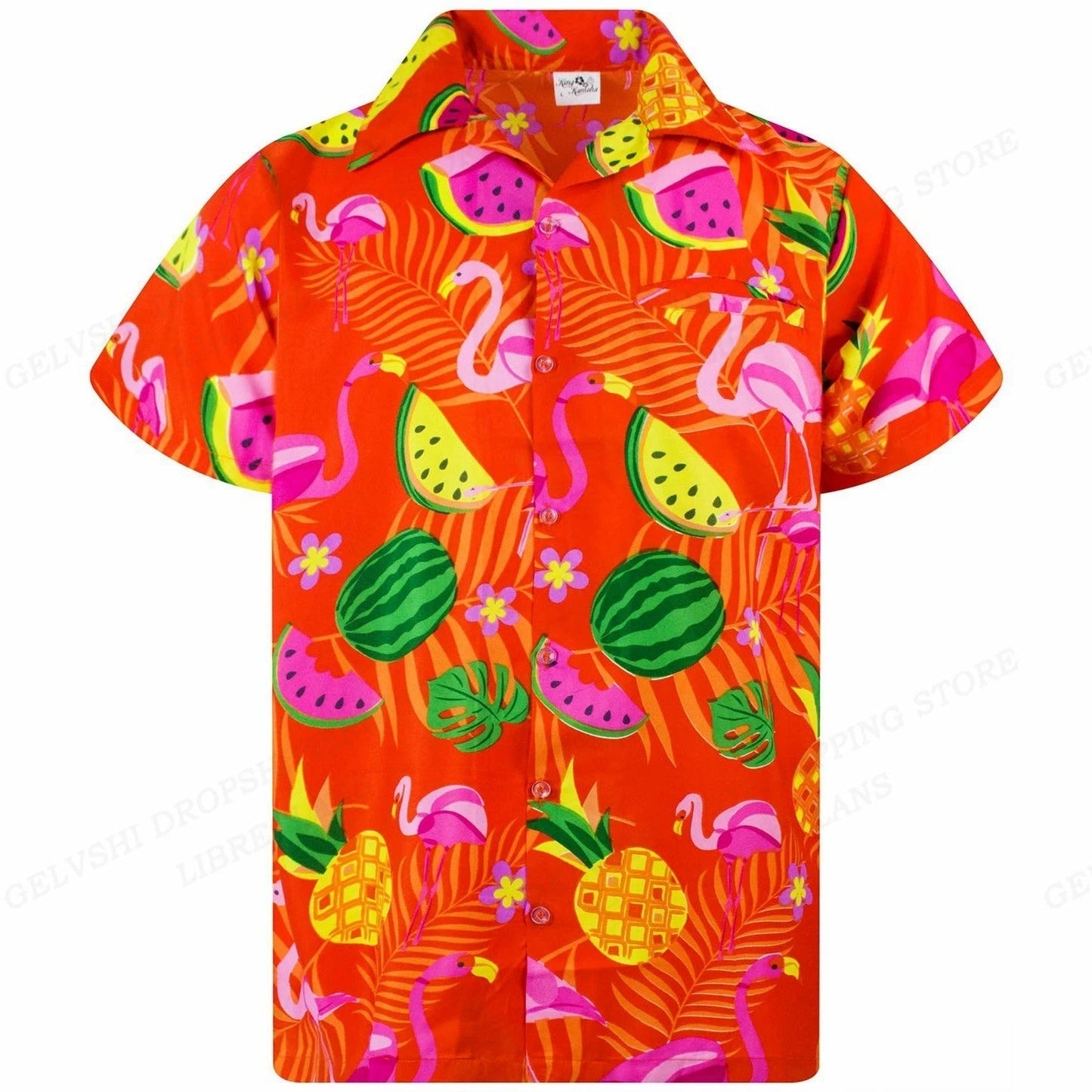 Nico - 3D Flamingo Printet Hawaii-skjorte til mænd