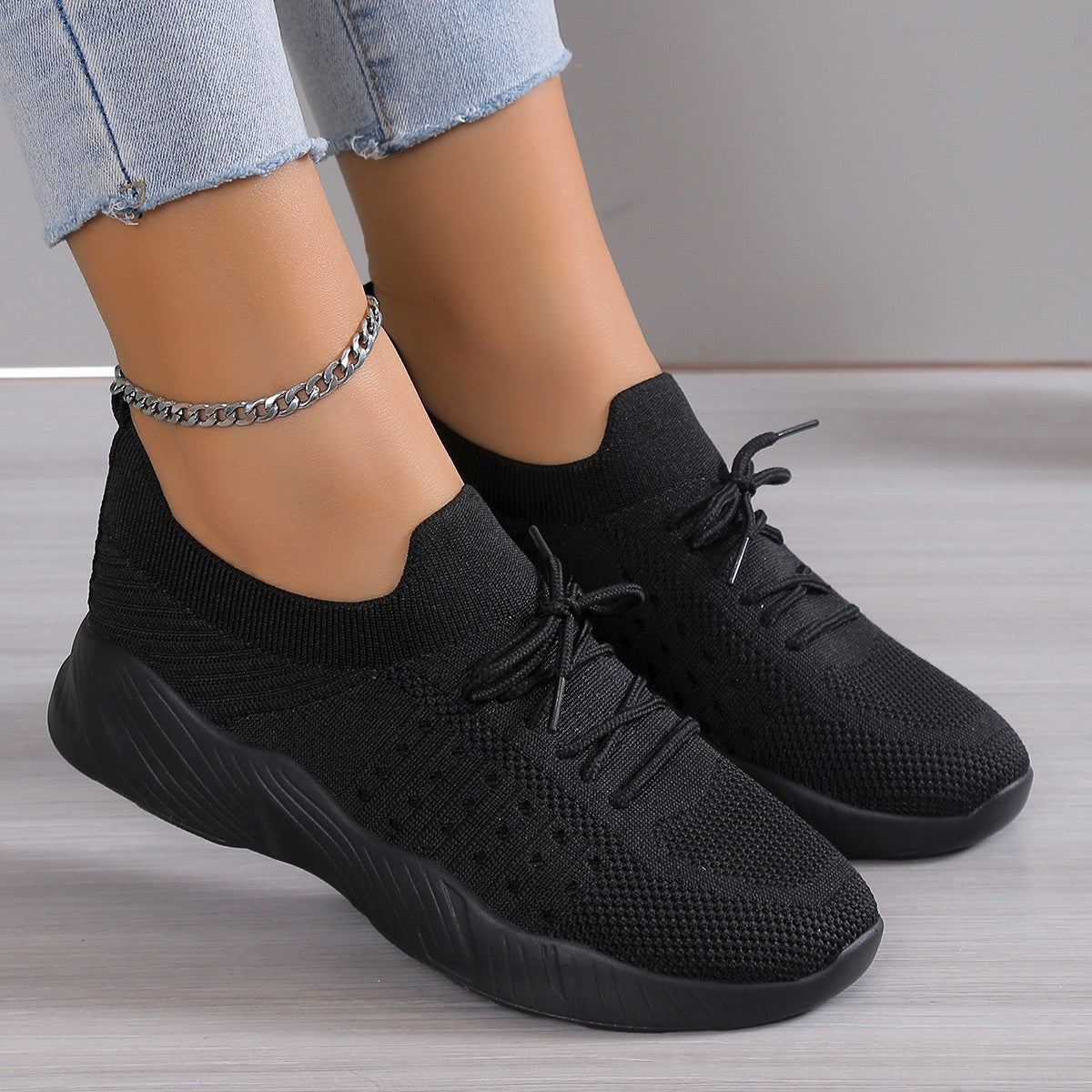 Yuna – Åndbare mesh damesneakers med snørebånd og platformsål