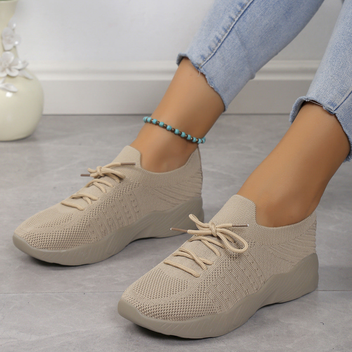 Yuna – Åndbare mesh damesneakers med snørebånd og platformsål