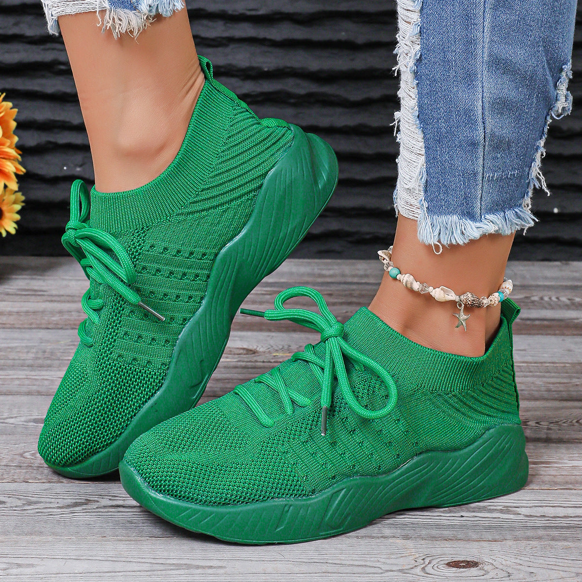Yuna – Åndbare mesh damesneakers med snørebånd og platformsål