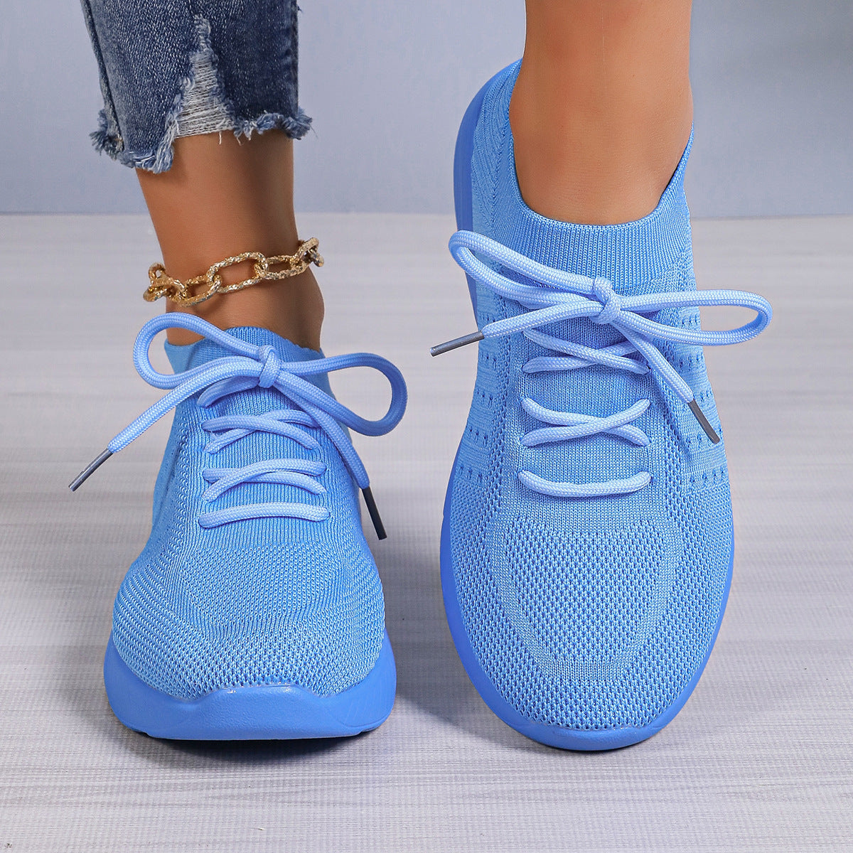 Yuna – Åndbare mesh damesneakers med snørebånd og platformsål