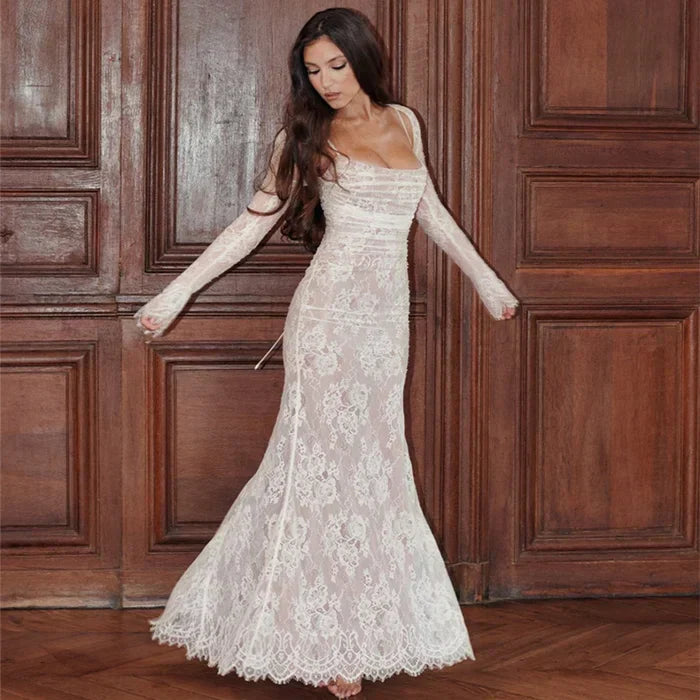 Robe Maxi avec Cordon et Dentelle - Ariella