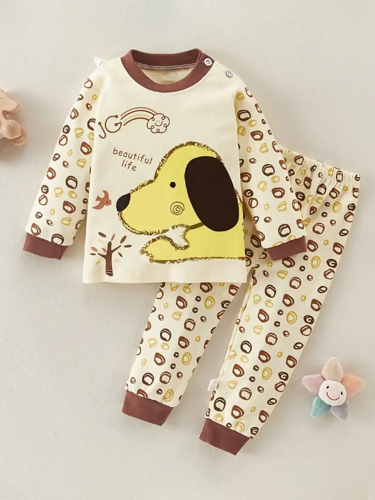 2-piece set cartoon letter print jumper with long sleeves and trousers - Jano