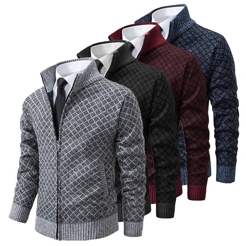 Veste de printemps pour homme avec fermeture éclair et motif géométrique