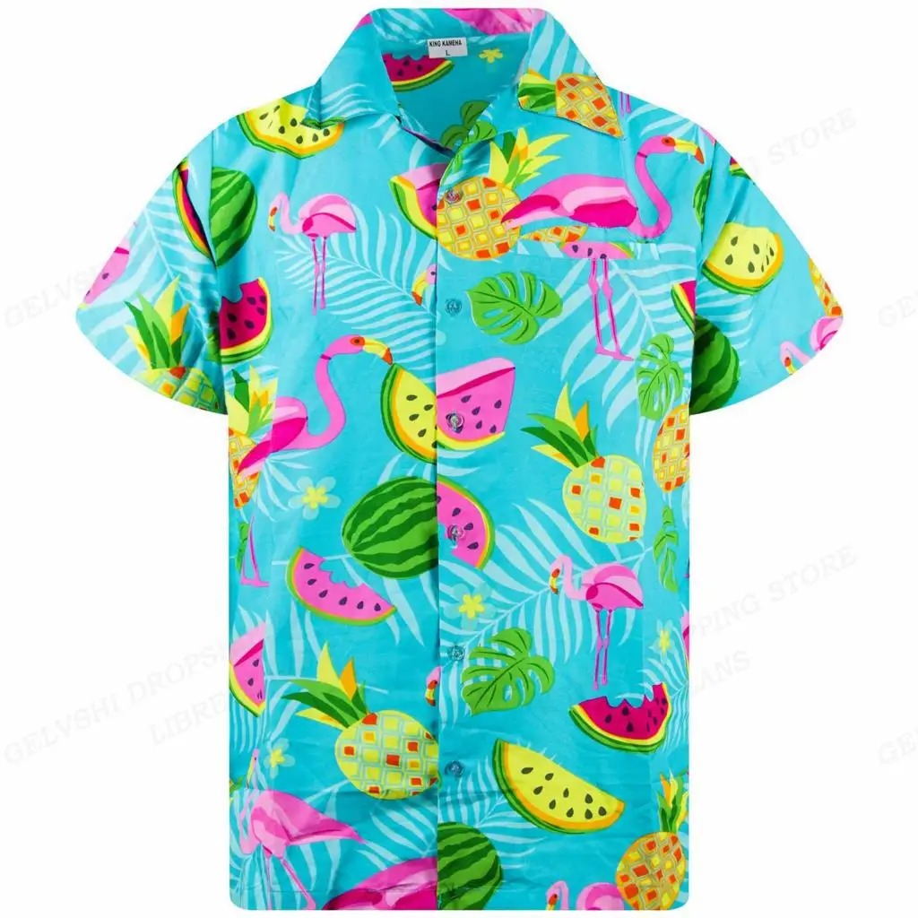 Nico - 3D Flamingo Printet Hawaii-skjorte til mænd