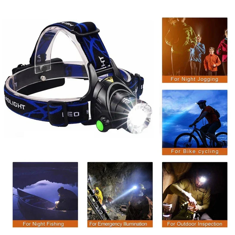 Lampe frontale LED rechargeable, durable, étanche et puissante
