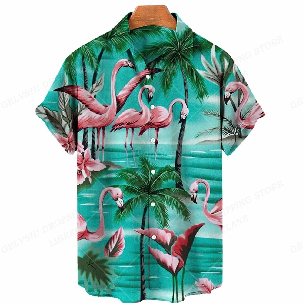 Nico - 3D Flamingo Printet Hawaii-skjorte til mænd