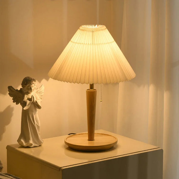 PlisséGlow - Lampe de table en bois de style vintage