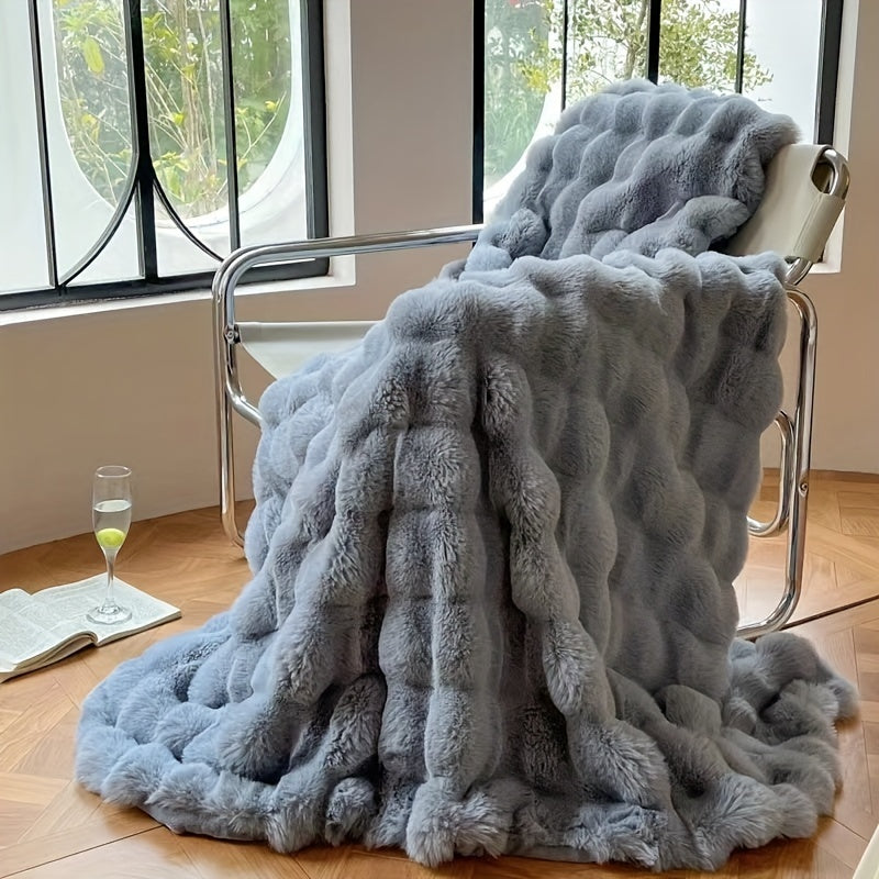 FluffyNest - Dicke warme Bubble-Fleece-Decke für Sofa und Bett