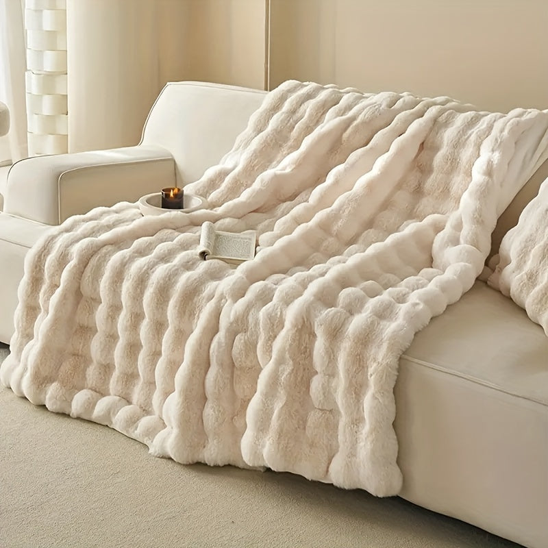 FluffyNest - Dicke warme Bubble-Fleece-Decke für Sofa und Bett
