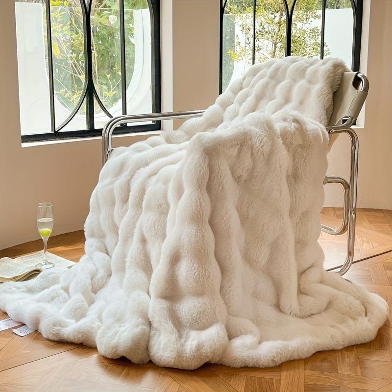FluffyNest - Dicke warme Bubble-Fleece-Decke für Sofa und Bett