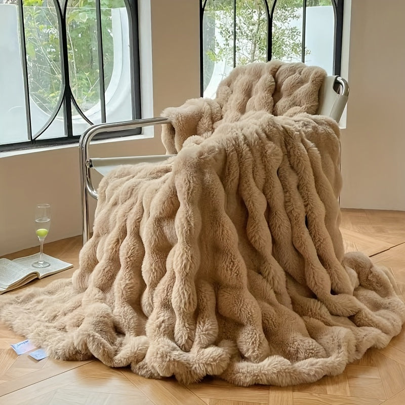 FluffyNest - Dicke warme Bubble-Fleece-Decke für Sofa und Bett