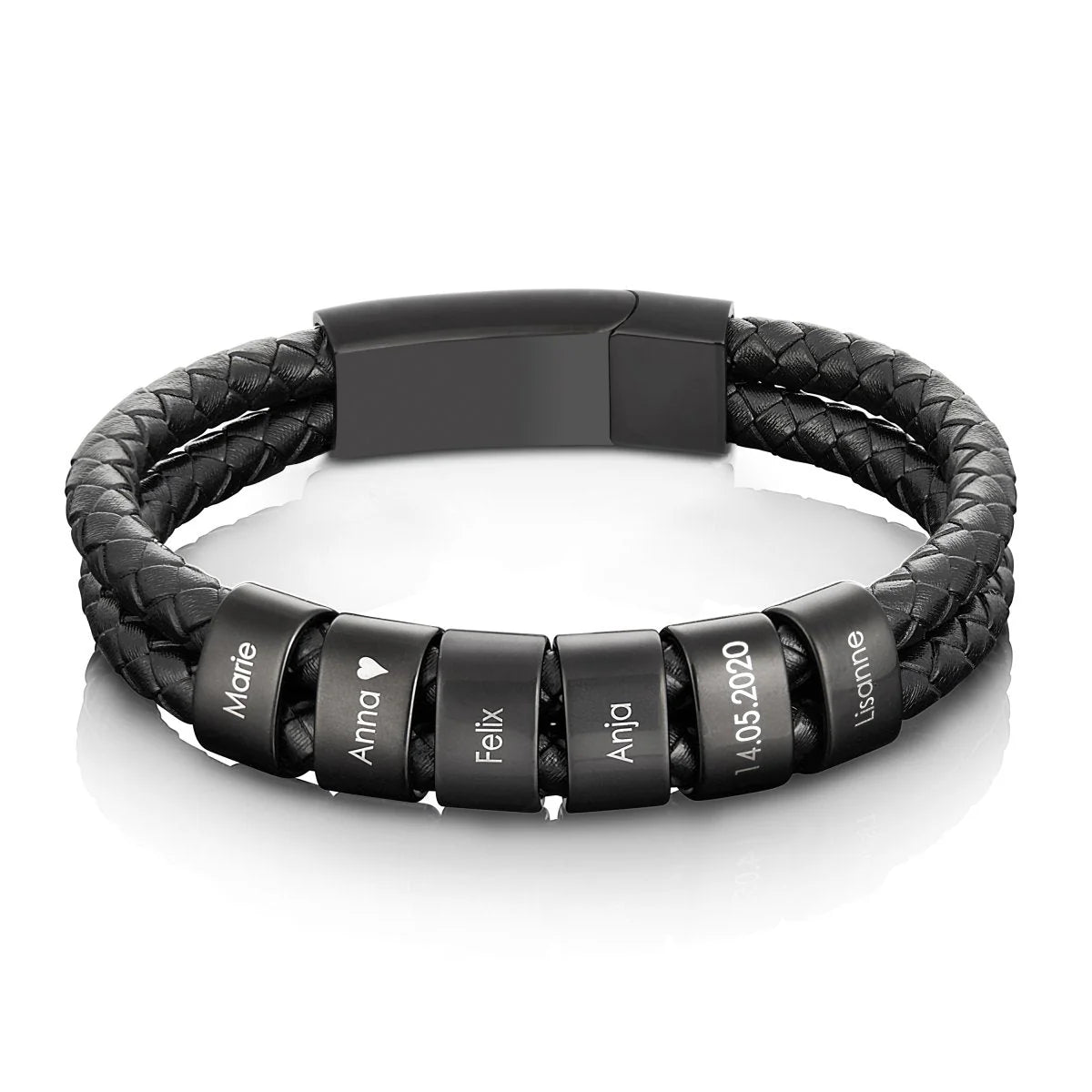PaternalElegance - Bracelet en cuir avec perles gravées