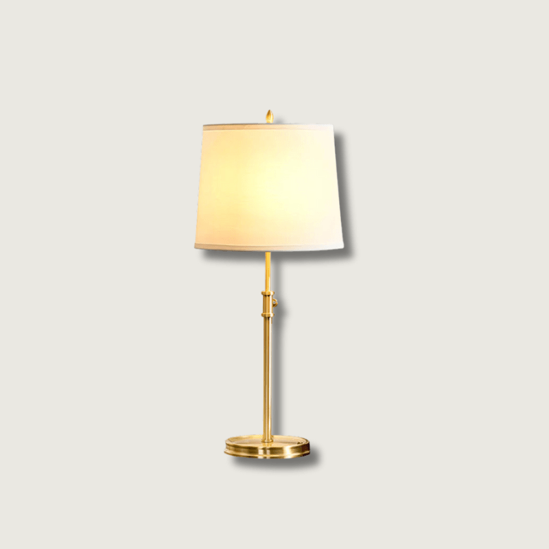BrassLuxe – Vintage guld bordlampe med stofskærm