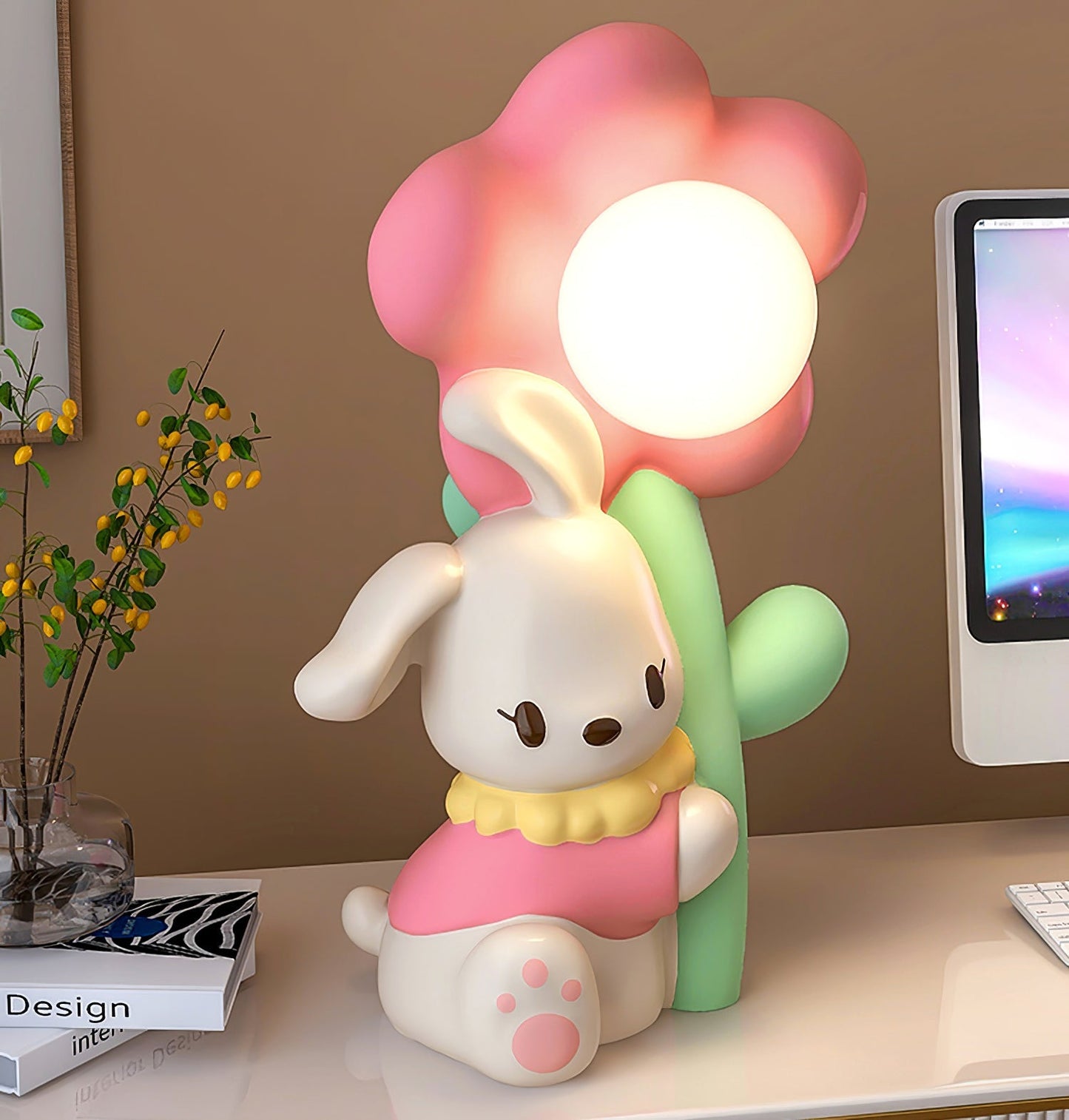 BunnyGlow - Bordlampe med kærlig kanin og blomster mønster