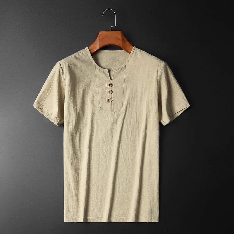 T-shirt d'été léger pour homme en coton et lin