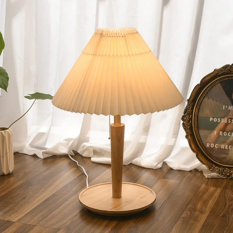 PlisséGlow - Lampe de table en bois de style vintage