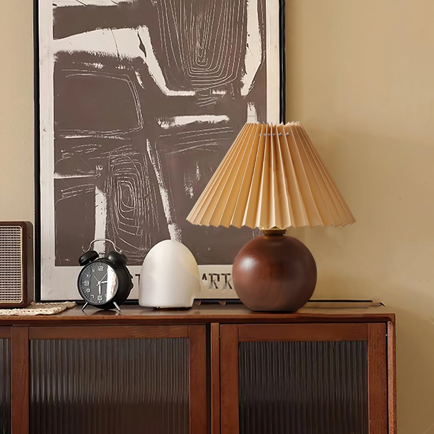 SiennaGlow - Bordlampe med træ- og stofdesign