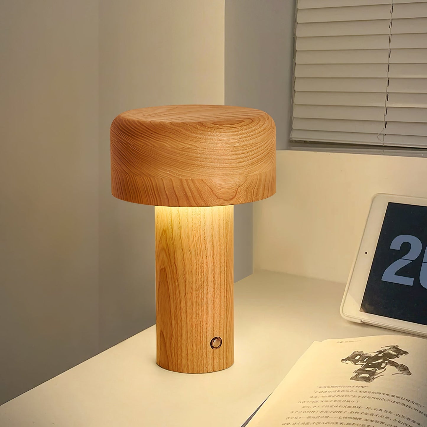 WoodenLuxe - Bordlampe med minimalistisk tårnstil og blødt lys