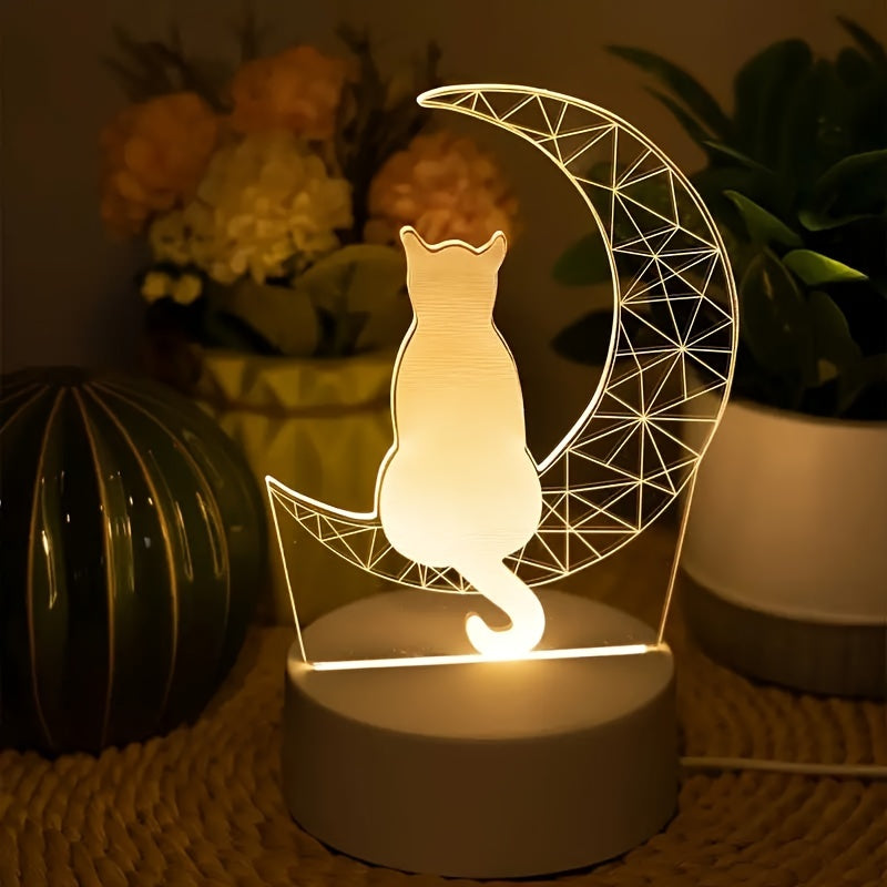 WhiskerMoon - 3D kat natlampe med måne design