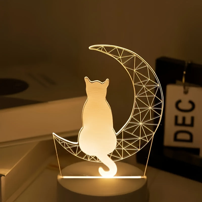 WhiskerMoon - 3D kat natlampe med måne design