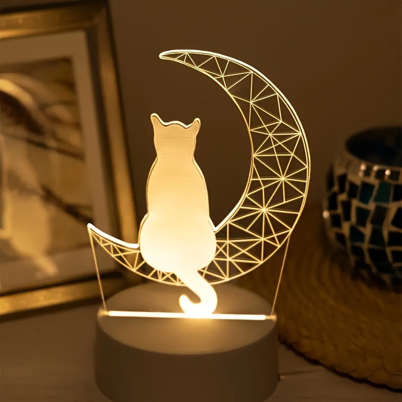 WhiskerMoon - 3D kat natlampe med måne design