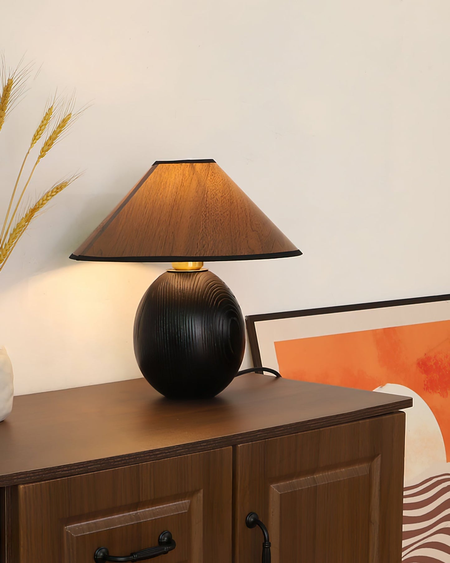RusticShine - Lampe de table élégante en noyer et bois noir