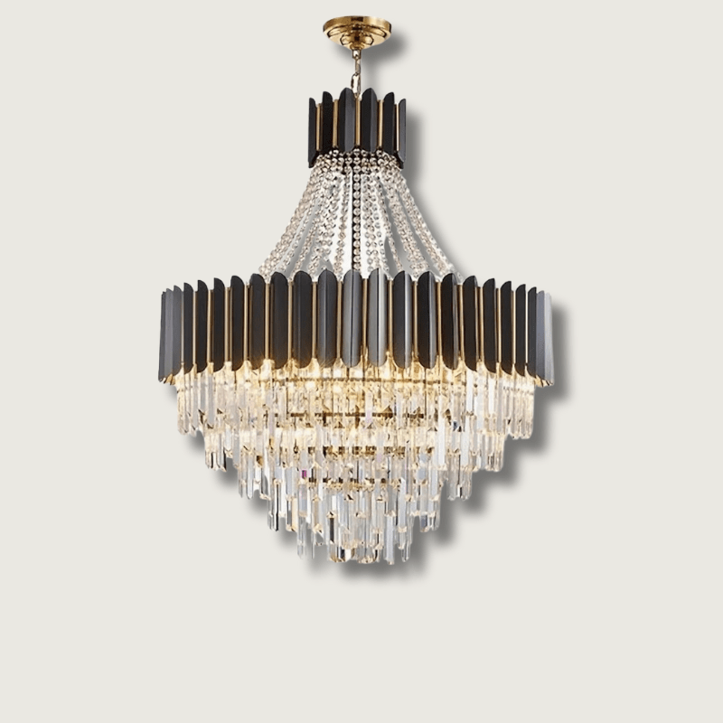 NightAura - Round Chandelier with Black Crystal and Gunmetal Finish